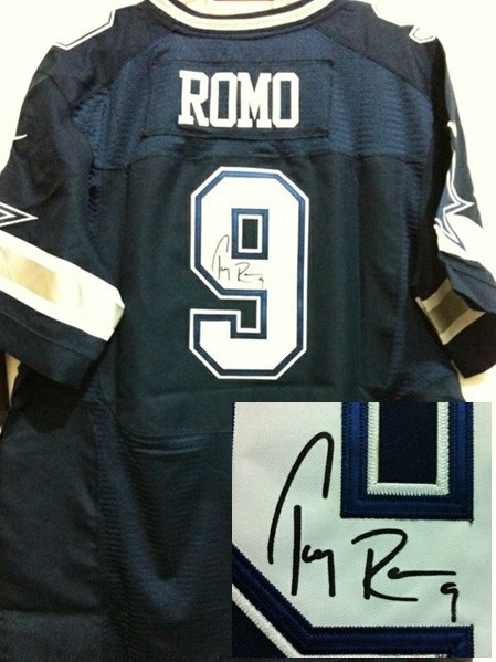 NEW Dallas Cowboys #9 Tony Romo dk.blue jerseys(Elite signature)