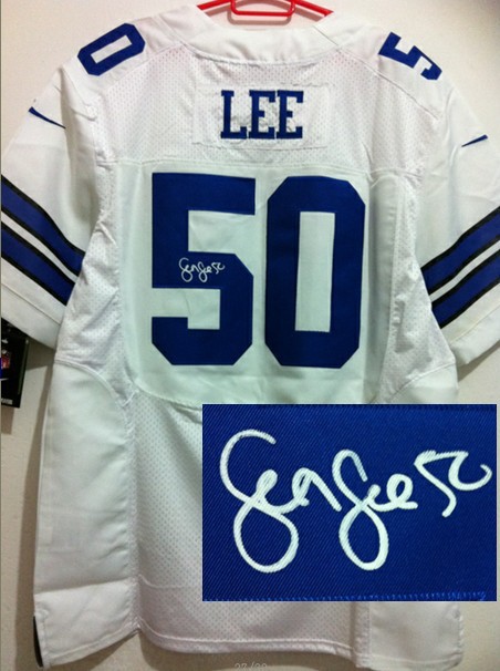 NEW Dallas Cowboys #50 Sean Lee white jerseys(Elite signature)