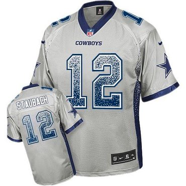 NEW Dallas Cowboys 12 Roger Staubach Grey Stitched NFL Elite Drift Fashion Jersey