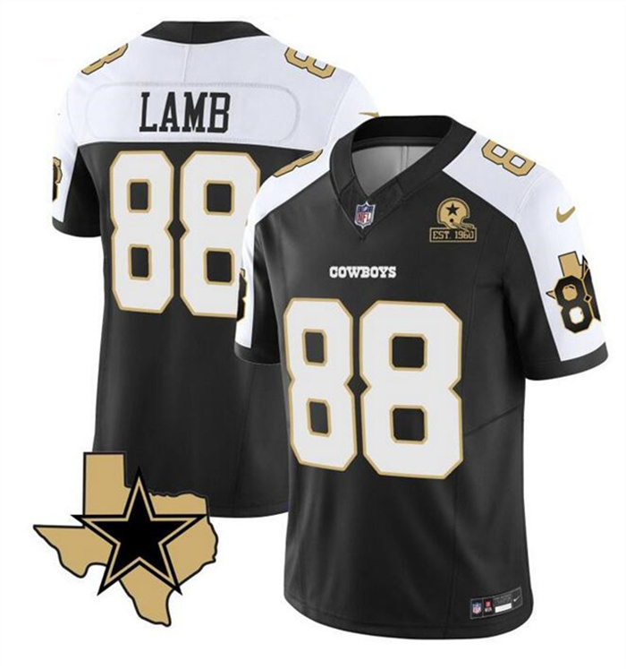 Men's Dallas Cowboys #88 CeeDee Lamb 2023 F.U.S.E. Black White With Established In 1960 Patch Stitched Football Jersey