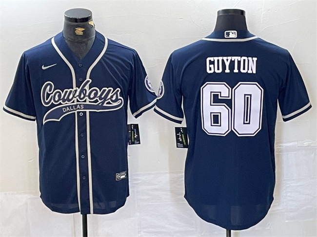 Men's Dallas Cowboys #60 Tyler Guyton Navy Cool Base Stitched Baseball Jersey