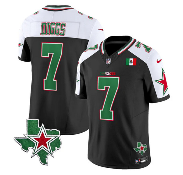 Men's Dallas Cowboys #7 Trevon Diggs 2024 Mexico Black White F.U.S.E. Stitched Football Jersey