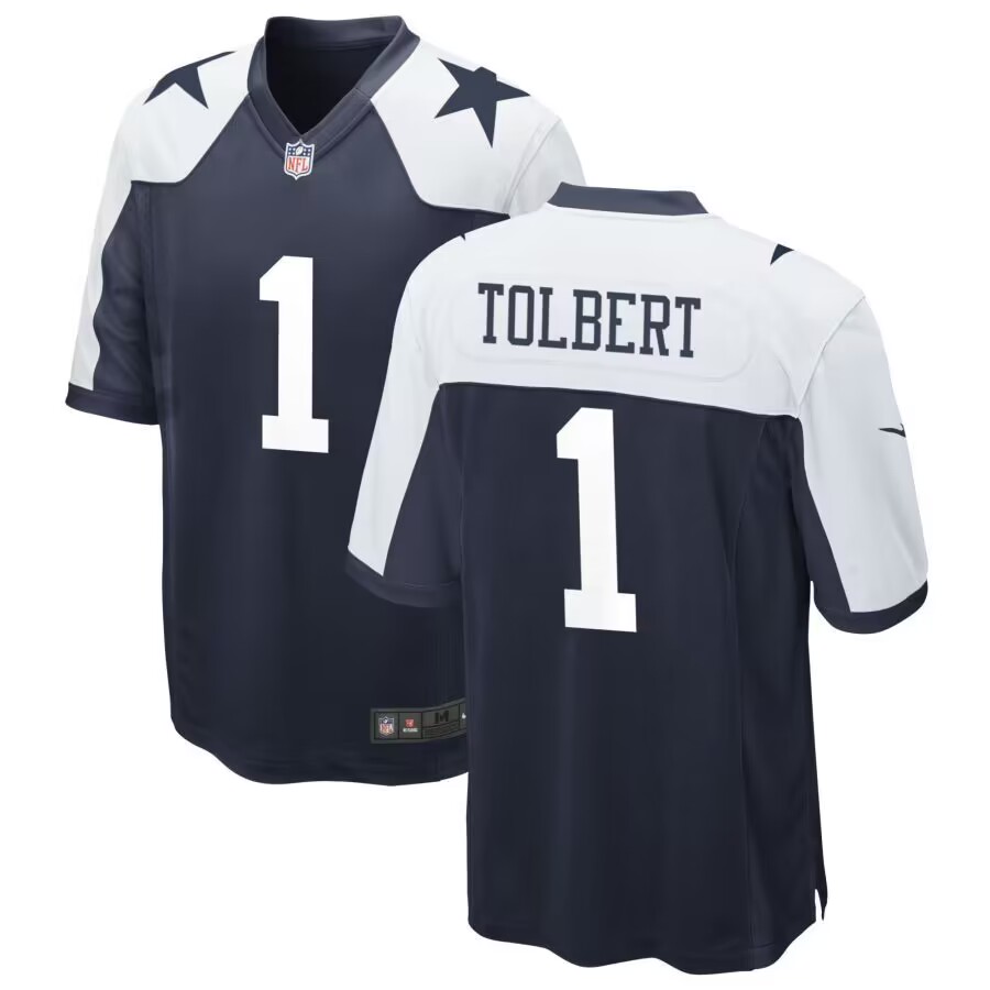 Dallas Cowboys #1 Jalen Tolbert Thanksgiving Blue Vapor Limited Jersey