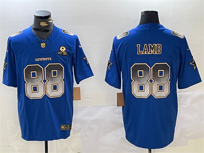 Men's Dallas Cowboys #88 CeeDee Lamb Royal F.U.S.E. With Established In 1960 Patch Stitched Football Jersey