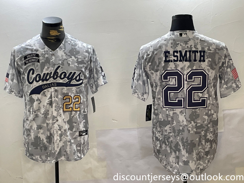 Men's Dallas Cowboys #22 Emmitt Smith 2024 Arctic Camo Salute To Service Stitched Baseball Jersey 2