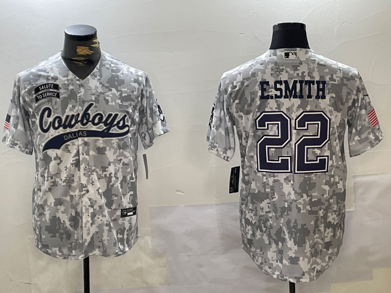 Men's Dallas Cowboys #22 Emmitt Smith 2024 Arctic Camo Salute To Service Stitched Baseball Jersey