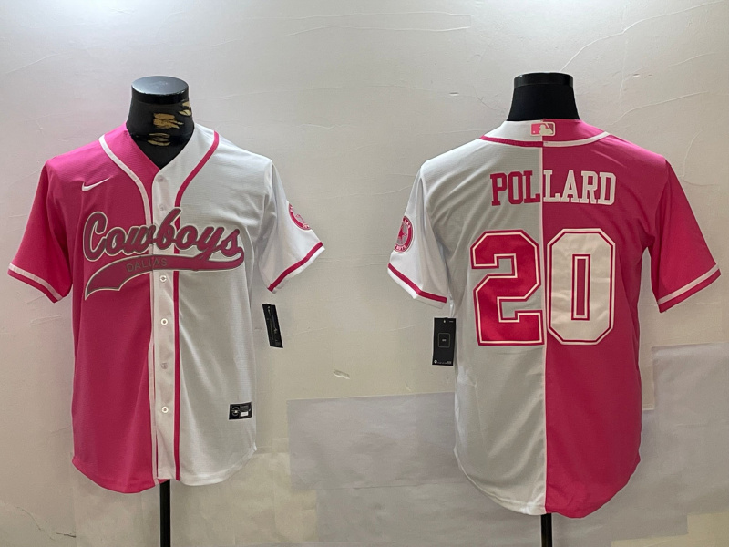 Men's Dallas Cowboys #20 Tony Pollard Red White With Patch Cool Base Stitched Baseball Jersey 5