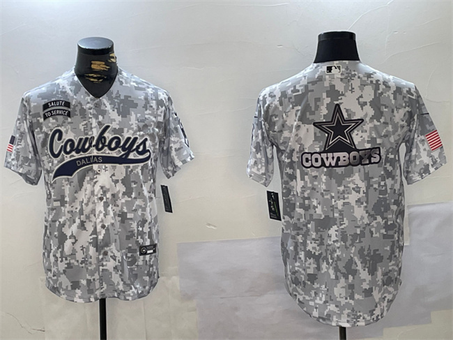 Men's Dallas Cowboys Team Big Logo 2024 Arctic Camo Salute To Service Stitched Baseball Jersey 2