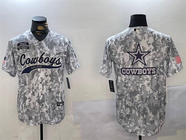 Men's Dallas Cowboys Team Big Logo 2024 Arctic Camo Salute To Service Stitched Baseball Jersey 1