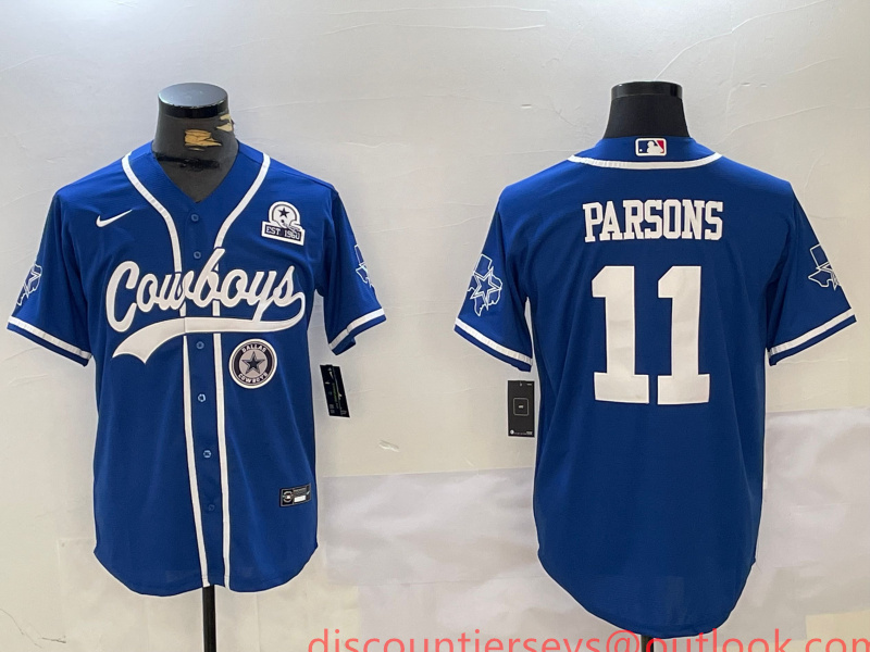 Men's Dallas Cowboys #11 Micah Parsons Royal With Patch Cool Base Stitched Baseball Jersey 1