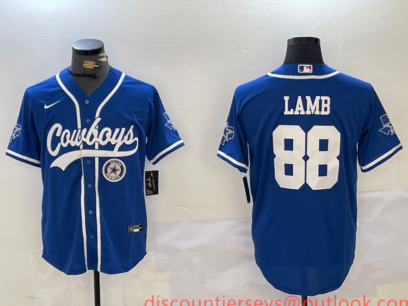 Men's Dallas Cowboys #88 CeeDee Lamb Royal With Patch Cool Base Stitched Baseball Jersey 6