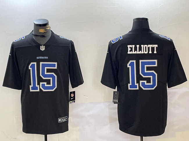 Men's Dallas Cowboys #15 Ezekiel Elliott Black Throwback Vapor Untouchable Limited Stitched Football Jersey