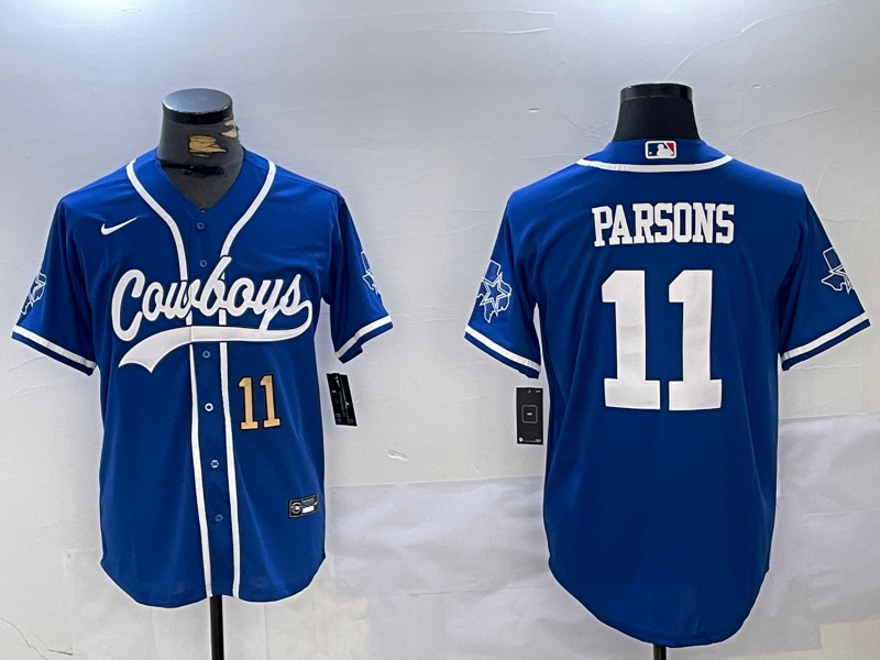 Men's Dallas Cowboys #11 Micah Parsons Royal With Patch Cool Base Stitched Baseball Jersey 6