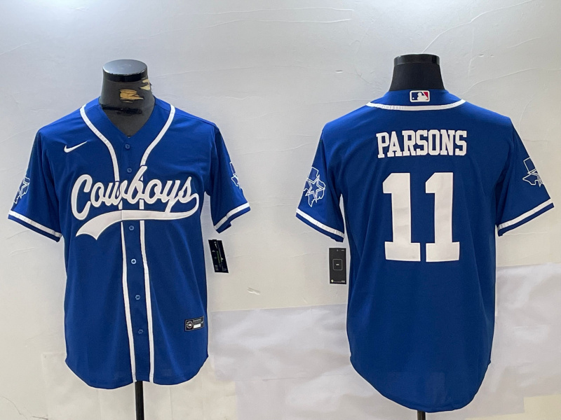 Men's Dallas Cowboys #11 Micah Parsons Royal With Patch Cool Base Stitched Baseball Jersey 5