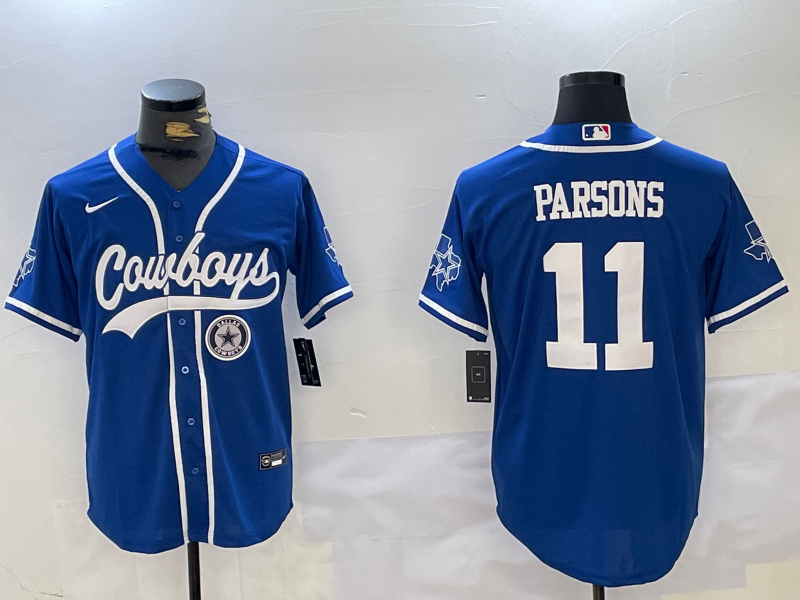 Men's Dallas Cowboys #11 Micah Parsons Royal With Patch Cool Base Stitched Baseball Jersey 3