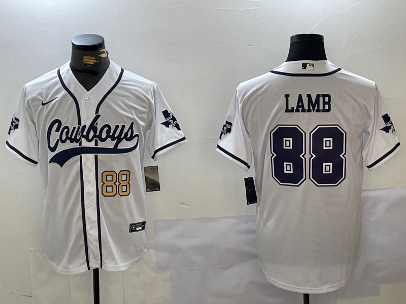 Men's Dallas Cowboys #88 CeeDee Lamb White With Patch Cool Base Stitched Baseball Jersey 6