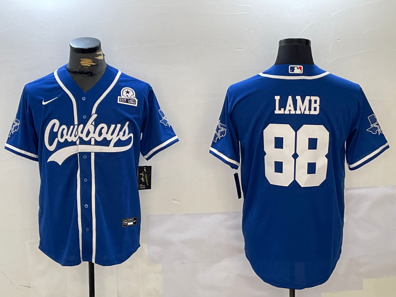 Men's Dallas Cowboys #88 CeeDee Lamb Royal With Patch Cool Base Stitched Baseball Jersey 7