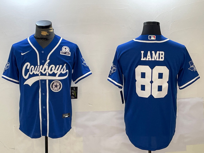 Men's Dallas Cowboys #88 CeeDee Lamb Royal With Patch Cool Base Stitched Baseball Jersey 5