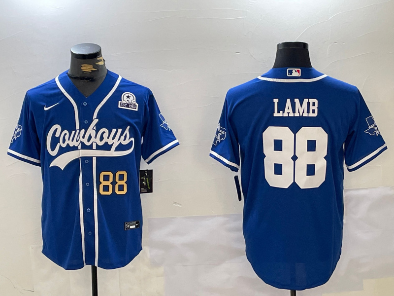 Men's Dallas Cowboys #88 CeeDee Lamb Royal With Patch Cool Base Stitched Baseball Jersey 3