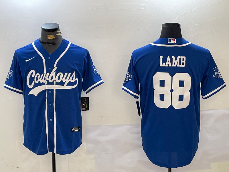 Men's Dallas Cowboys #88 CeeDee Lamb Royal With Patch Cool Base Stitched Baseball Jersey 2