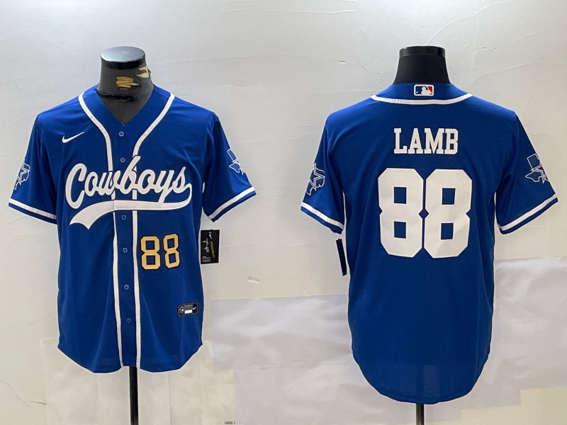 Men's Dallas Cowboys #88 CeeDee Lamb Royal With Patch Cool Base Stitched Baseball Jersey 1