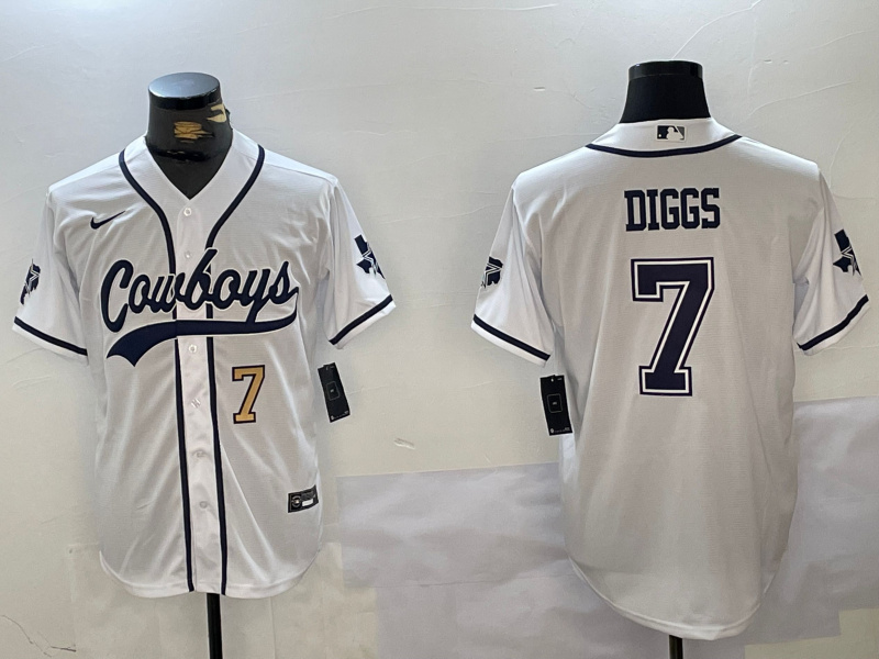 Men's Dallas Cowboys #7 Trevon Diggs White With Patch Cool Base Stitched Baseball Jersey 9