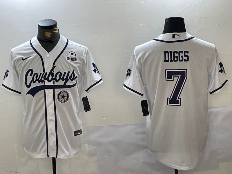 Men's Dallas Cowboys #7 Trevon Diggs White With Patch Cool Base Stitched Baseball Jersey 5