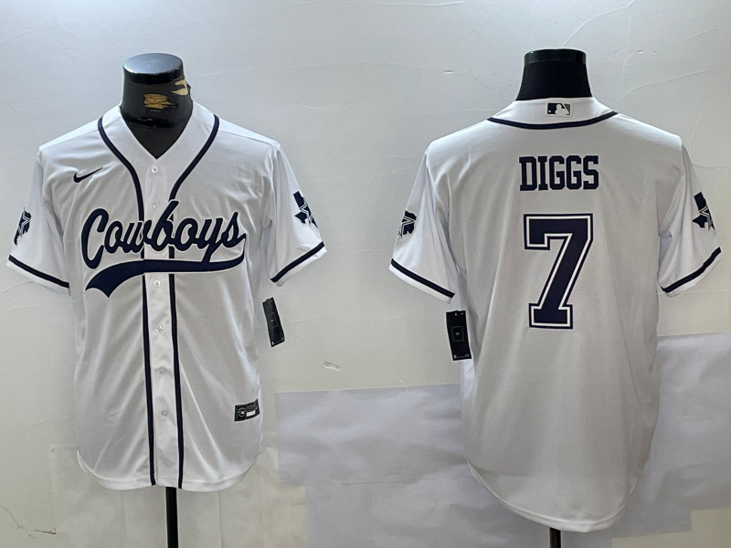 Men's Dallas Cowboys #7 Trevon Diggs White With Patch Cool Base Stitched Baseball Jersey 3