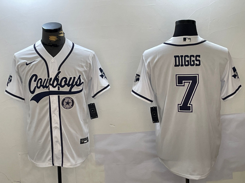 Men's Dallas Cowboys #7 Trevon Diggs White With Patch Cool Base Stitched Baseball Jersey 2