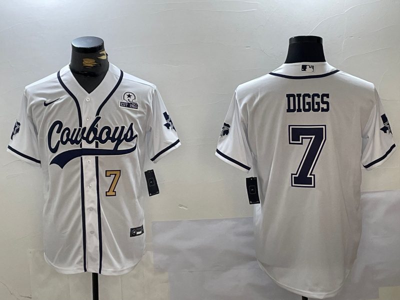 Men's Dallas Cowboys #7 Trevon Diggs White With Patch Cool Base Stitched Baseball Jersey 1