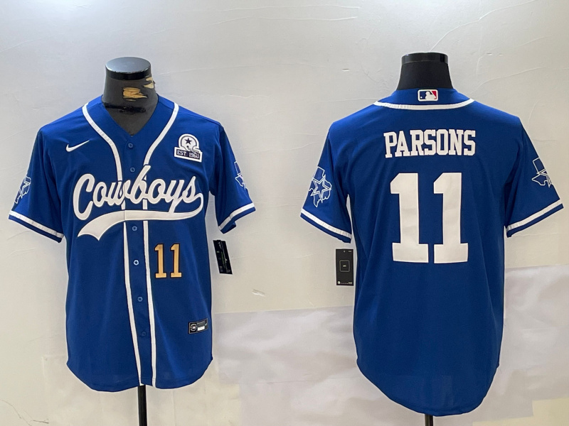 Men's Dallas Cowboys #11 Micah Parsons Royal With Patch Cool Base Stitched Baseball Jersey