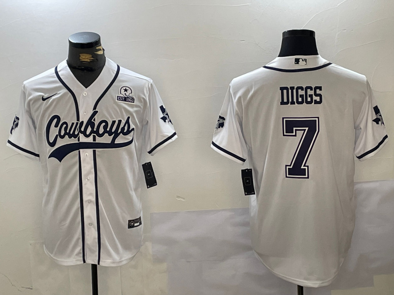 Men's Dallas Cowboys #7 Trevon Diggs White With Patch Cool Base Stitched Baseball Jersey