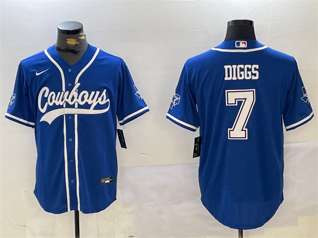 Men's Dallas Cowboys #7 Trevon Diggs Royal With Patch Cool Base Stitched Baseball Jersey