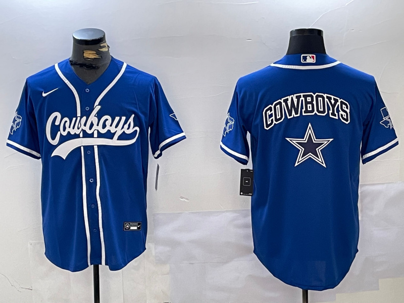 Men's Dallas Cowboys Big Logo Royal With Patch Cool Base Stitched Baseball Jersey 7