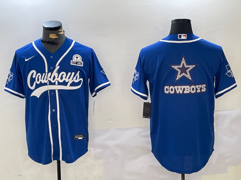 Men's Dallas Cowboys Big Logo Royal With Patch Cool Base Stitched Baseball Jersey 6