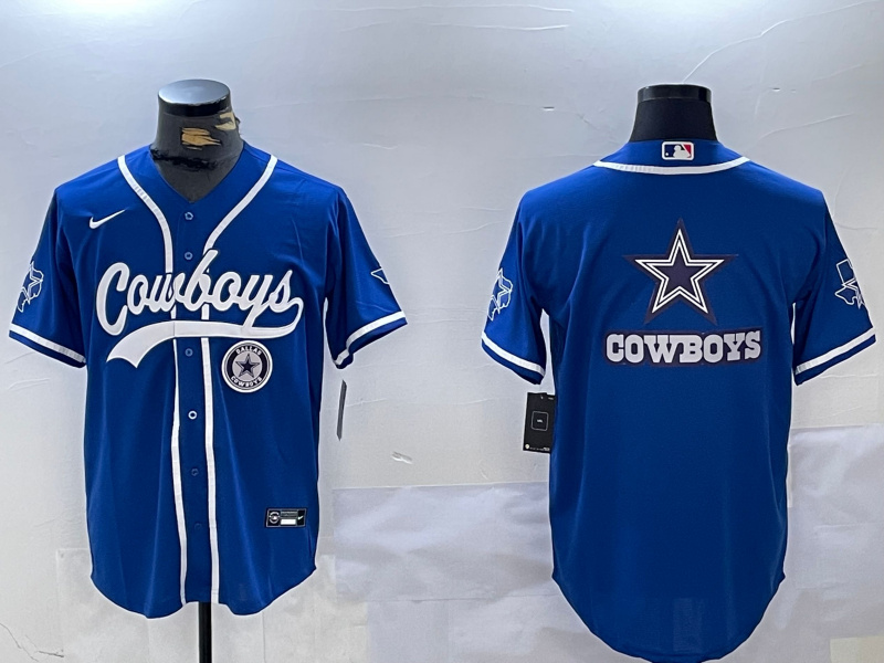 Men's Dallas Cowboys Big Logo Royal With Patch Cool Base Stitched Baseball Jersey 5