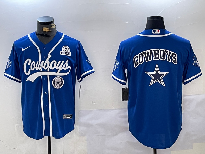 Men's Dallas Cowboys Big Logo Royal With Patch Cool Base Stitched Baseball Jersey 4