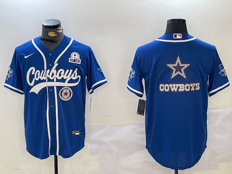 Men's Dallas Cowboys Big Logo Royal With Patch Cool Base Stitched Baseball Jersey 2