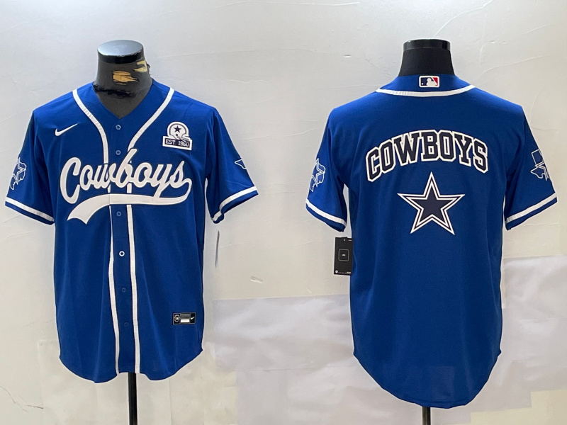 Men's Dallas Cowboys Big Logo Royal With Patch Cool Base Stitched Baseball Jersey