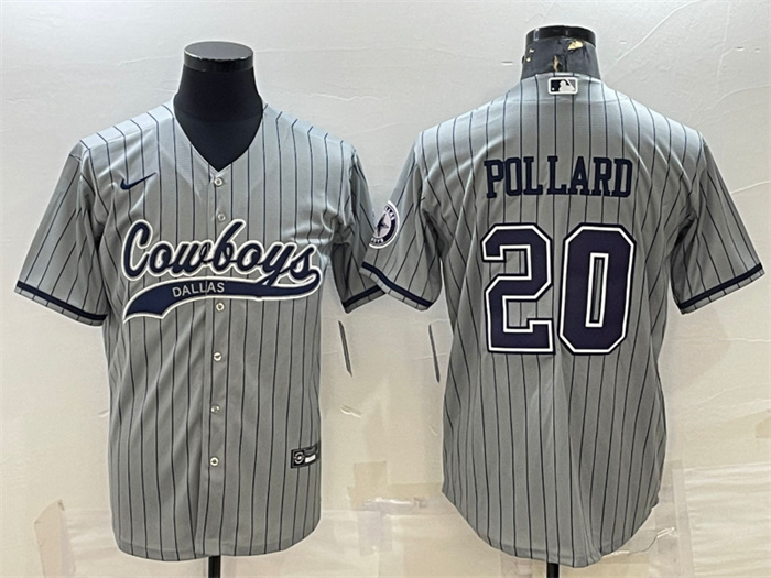 Men's Dallas Cowboys #20 Tony Pollard Gray With Patch Cool Base Stitched Baseball Jersey