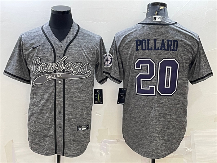 Men's Dallas Cowboys #20 Tony Pollard Grey With Patch Cool Base Stitched Baseball Jersey