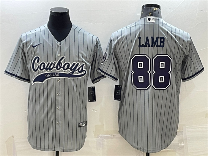 Men's Dallas Cowboys #88 CeeDee Lamb Grey With Patch Cool Base Stitched Baseball Jersey