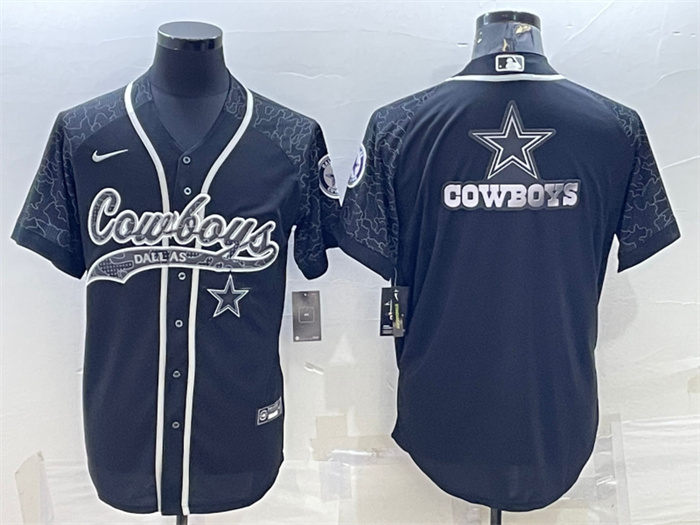 Men's Dallas Cowboys Black Reflective Team Big Logo With Patch Cool Base Stitched Baseball Jersey