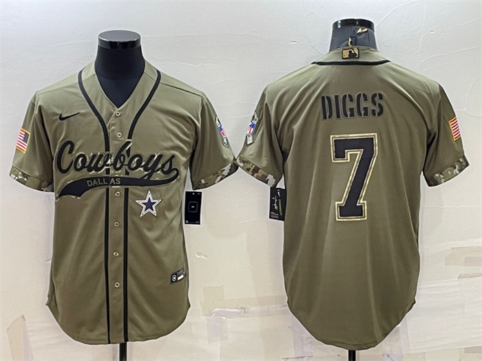 Men's Dallas Cowboys #7 Trevon Diggs 2022 Olive Salute To Service Cool Base Stitched Baseball Jersey