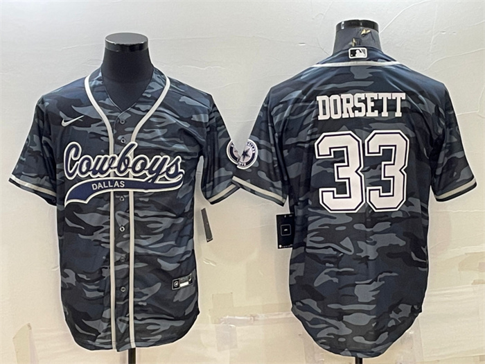 Men's Dallas Cowboys #33 Tony Dorsett Grey Camo With Patch Cool Base Stitched Baseball Jersey