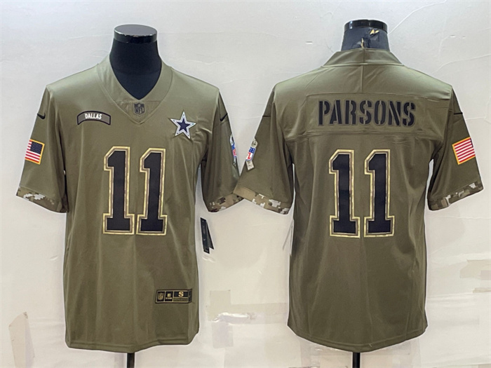 Men's Dallas Cowboys #11 Micah Parsons Olive 2022 Salute To Service Limited Stitched Jersey