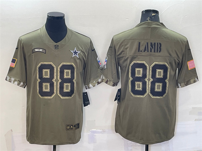 Men's Dallas Cowboys #88 CeeDee Lamb Olive 2022 Salute To Service Limited Stitched Jersey