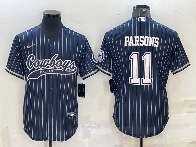 Men's Dallas Cowboys #11 Micah Parsons Navy With Patch Cool Base Stitched Baseball Jersey