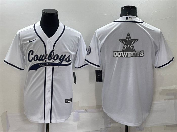 Men's Dallas Cowboys White Team Big Logo With Patch Cool Base Stitched Baseball Jersey