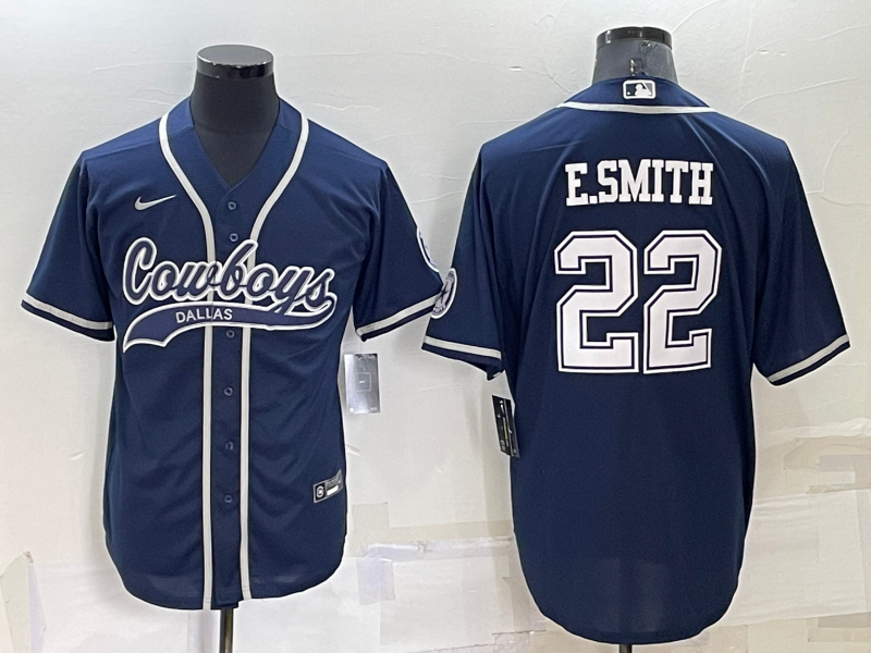 Men's Dallas Cowboys #22 Emmitt Smith Navy Cool Base Stitched Baseball Jersey